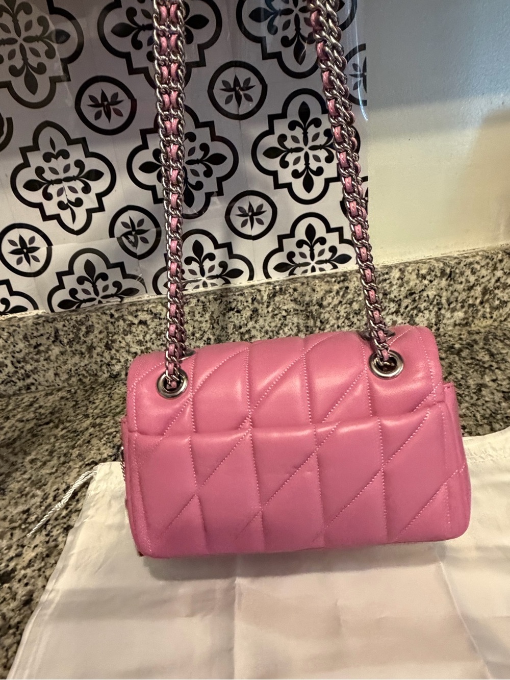Coach Pink Quilted Leather Shoulder Bag with Silver Hardware / Size 20 - Picture 10 of 11